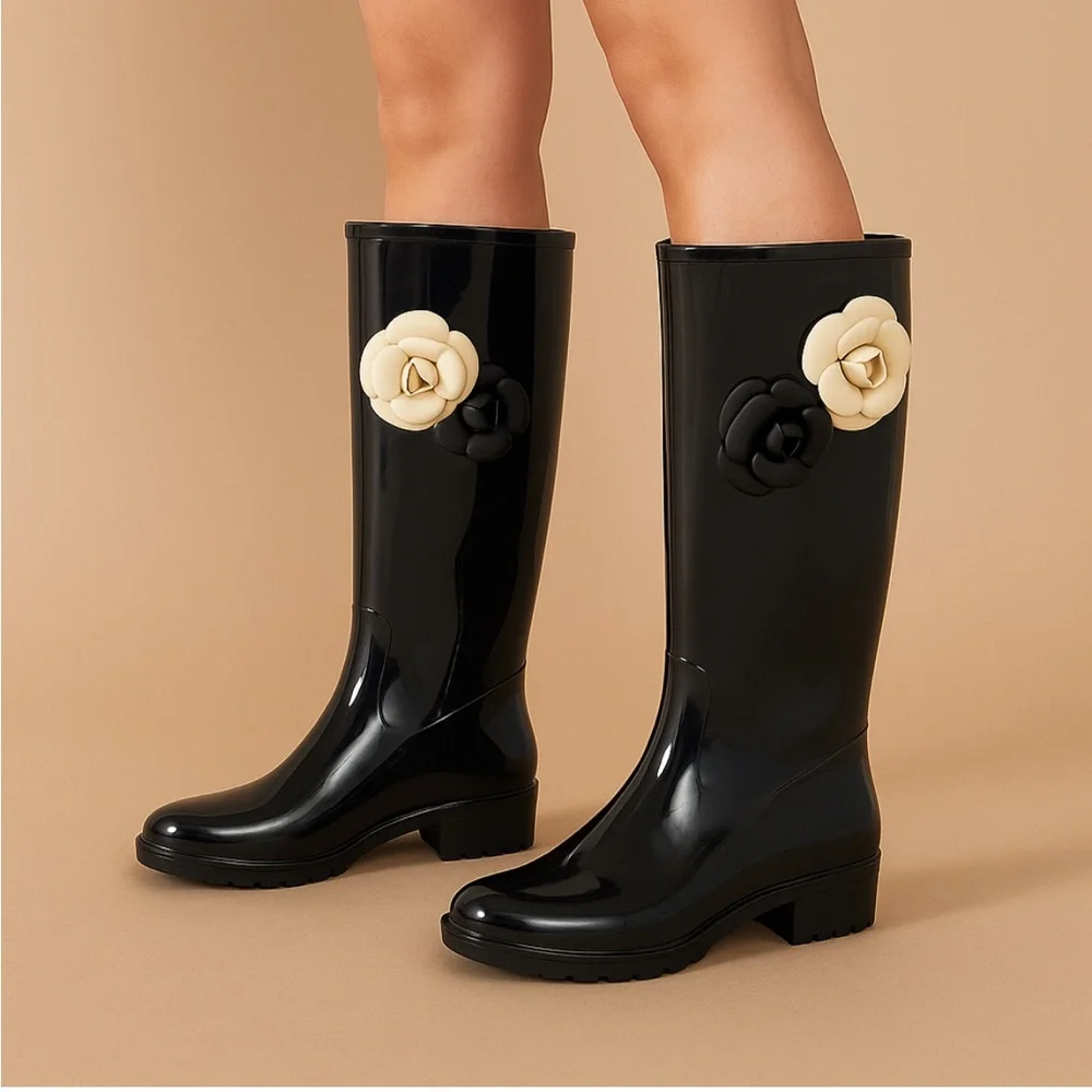 Chanel Capelli Black Women's Rain Boots Size 8